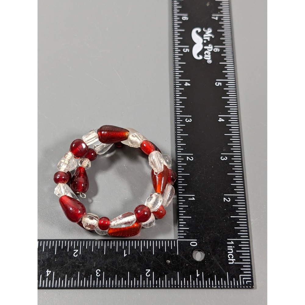 Artisan Red Clear Glass Bead Wrap Coil Bracelet Boho Statement 7" - Picture 6 of 6